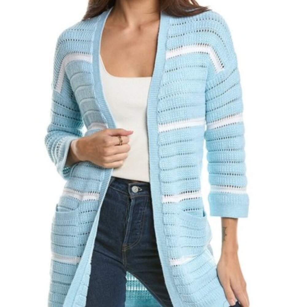 Forte Cashmere Texture Stripe Cardigan size M  NWT